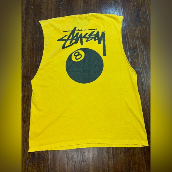 Stussy Men’s Eight Ball Yellow Sleeveless Size 2XL Streetwear Vintage Tank #3070 - Picture 1 of 5